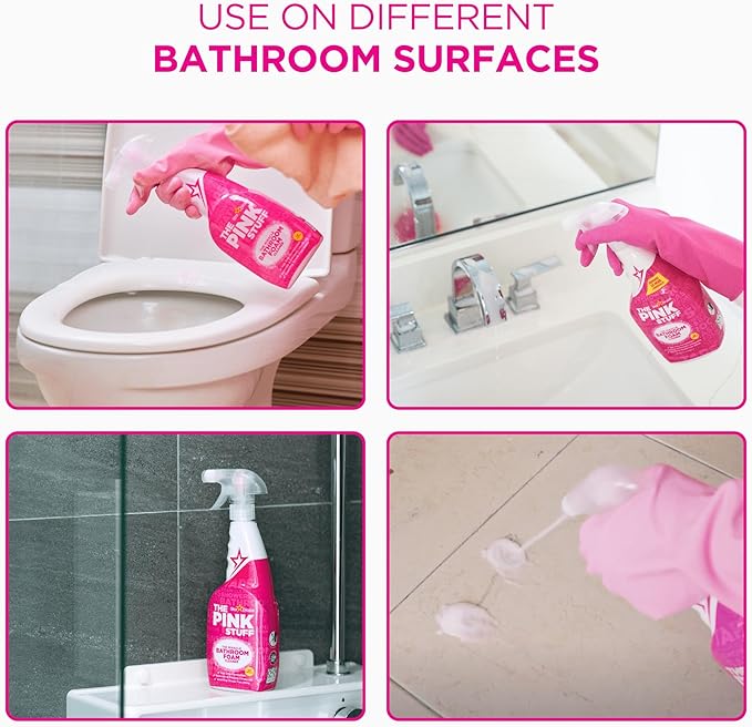 Stardrops - The Pink Stuff Miracle Bathroom Foam Cleaner, 30 fl oz – Now 20% More! Powerful Foaming Action for Showers, Sinks, Tubs & Tiles – Removes Soap Scum, Limescale & Grime with Ease (Pack of 3)