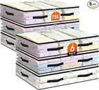 6 Pack Under Bed Storage Bags, 75L Foldable Clear Storage Containers with Handles, Dual Zippers for Comforter, Clothes, Bedding, Linen Sheets, Sweaters, Blanket Storage