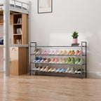 Bumusty 4-Tier Long Expandable Shoe Rack for Closet, 18"-44" Adjustable Shoe Rack for Small Space, Small Shoe Organizer for Front Door, Sturdy Metal, Grey