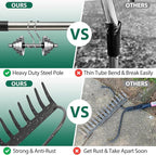 Rake for Leaves, Garden Bow Rake Heavy Duty, 48 in Leaf Rakes for Lawns, Yard Gardening Tools with Back-Saving Handle, 14 Metal Tines Head for Loosen Soil, Clear Gravel Grass Rock, Level Mulch