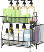 Bathroom Organizer with Basket, 2-Tier Bathroom Tray for Countertop Storage Shelf, Bathroom Counter Organizer, Vanity Organizer and Storage Kitchen Counter Organizers Spice Rack