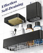 Kitsure Shower Caddy Adhesive - 6-Pack, No-Drilling Shower Shelves with Soap Holder, Toothbrush Holde, 6 Hooks, Rustproof & Stylish Bathroom Organizers and Storage Solution, Black, Large