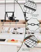 CHOEZON Hanging Pot Rack, Pot Hanger for Kitchen, Ceiling Mounted Pot Holder, Cookware Organizer with 9 S-Shaped Hooks, for Pot, Pan Storage, Space-Saving, Rustic Brown and Black TPR07BF