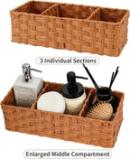 GRANNY SAYS Bathroom Toilet Organizer, Back of Toilet Storage Basket, Waterproof Storage for Shelves, 3 Section Wicker Baskets, Caramel Orange, 2-Pack