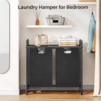 Kitstorack Laundry Basket Organizer, Laundry Hamper with Shelf & 2 Pull-Out Removable Bags, Dirty Clothes Hamper Organizer for Laundry Room Bathroom and Dorm, 2 x 11.8 gallons (44.5L)