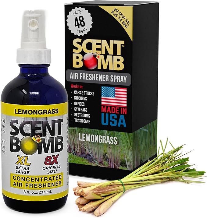Scent Bomb Lemongrass Air Freshener Spray, Long-Lasting Odor Eliminator for Home, Office & Car