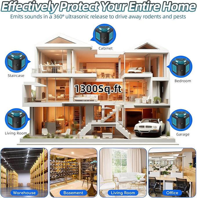 Ultrasonic Pest Repeller Indoor & Mouse Repellent Plug in,360° Ultrasonic Rodent Repeller with PIR Sensor & Strobe Light for Rat,Squirrel,Mouse Deterrent for Home,Kitchen,Office,Warehouse,Hotel Use
