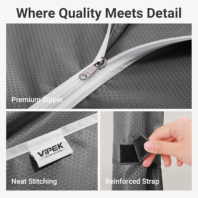 VIPEK V40C Covered Clothes Rack Heavy Duty Clothing Rack with Cover, Custom Freestanding Closet Portable Wardrobe Closet for Bedroom, Large Black Coset Rack with Grey Upgarded Polyester Cover