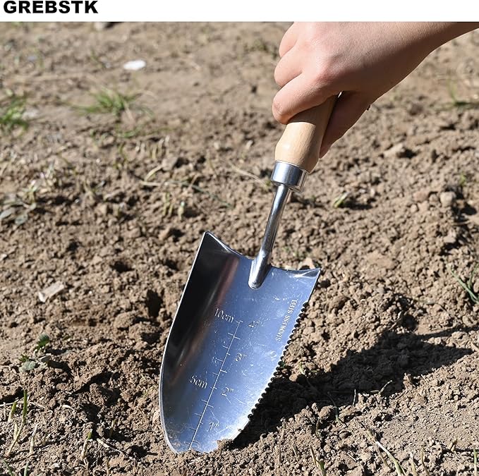 GREBSTK Gardening Serrated Shovels Stainless Steel Transplanter Garden Trowel Depth Marker Measurements Shovel Weeding Tool