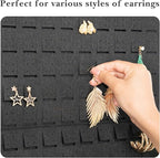 Lolalet Hanging Earring Holder Organizer with 20 Hooks for Women, Earring Organizer Wall Earrings Hanger Pierced Earring Storage, Felt Stud Earring Display, 608 Holes for Earrings - Black, 2 Pack