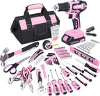 FASTPRO 232-Piece 20V Pink Cordless Lithium-ion Drill Driver and Home Tool Set, Lady's Repairing Kit with 12-Inch Wide Mouth Open Storage Bag