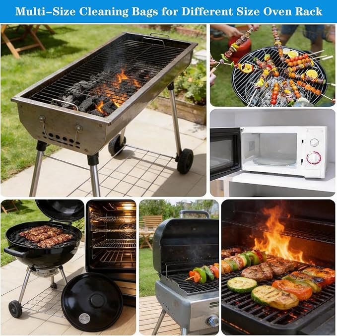 Oven Rack Cleaning Bags, Heavy Duty No Scrub Oven Rack Cleaning Bags, Reusable Leak-Resistant PE Bags for Deep Soaking Grill Grates, BBQ Racks, No Cleaner Included, 3 Pack (15.7''*23.7'')