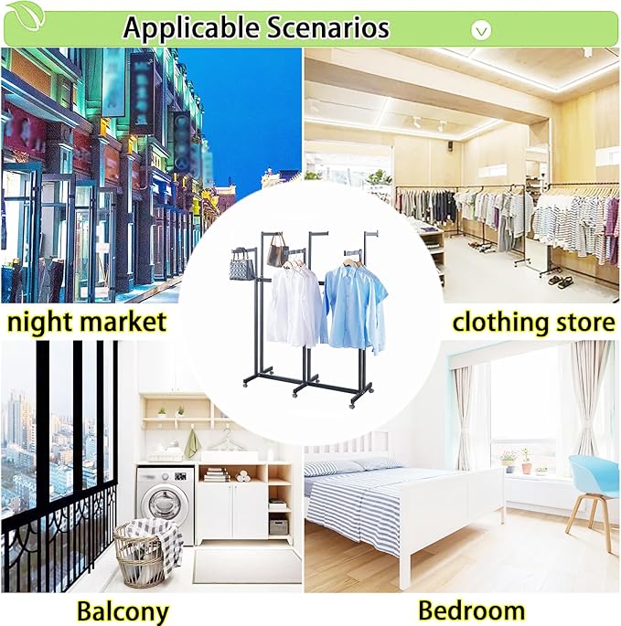 Floor Standing Metal Garment Rack - Heavy Retail Display Racks With Wheels, 6 Arms Clothing Rack, Square Tubing Portable Shirt Racks, Merchandise Display For Hanging Clothes (Black)