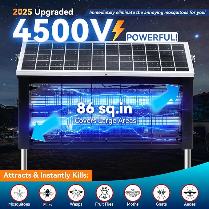Solar Bug Zapper Outdoor, LANGY Mosquito Zapper 6000mAh, Portable Solar Fly Zapper Waterproof 4500V, Rechargeable Mosquito Killer, Cordless Fly Insect Mosquitos Trap for Patio Yard Home Garden Camping