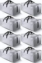 HOMESURE 8 Pack Large Strong Bags with Zippers & Carrying Handles - Water-Resistant - Heavy Duty Storage Tote for Space Saving Storage, Fold Flat, Alternative to Moving Box (Silver)