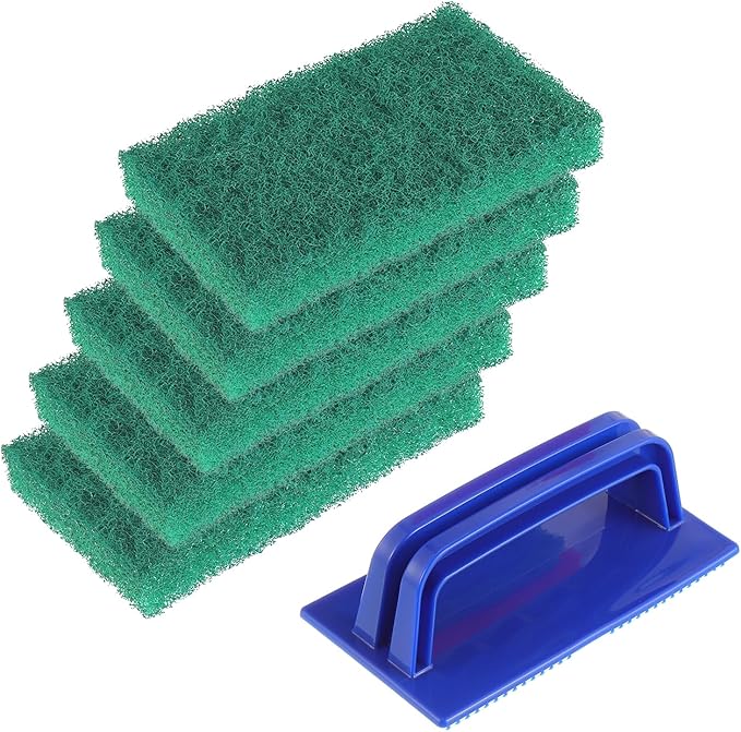 5 Pack Electric Cleaning Brush Pad Kitchen Bathroom Household Cleaning Pad Swimming Pool Wall Cleaning Brush Heavy Duty Griddle Scrubber Scouring Pad and 1 Pack Handle kit(Green)