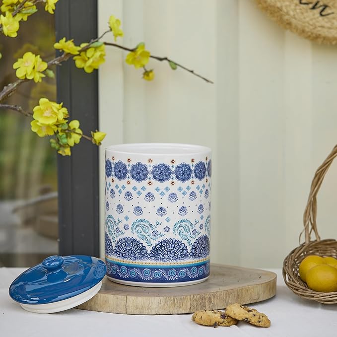 Bico Blue Talavera Ceramic Air Tight 9 inch Cookie jar, for holding coffee, powder, tea, spices, Microwave and Dishwasher Safe