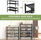 ROMGUAR CRAFT 4 Tier (Thick) Bamboo Shoe Rack for Closet Free Standing Wood Shoe Shelf for Entryway Small Space Stackable 27"x12"x28" (Blackl)