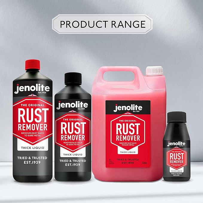 JENOLITE Rust Remover for Metal 17oz (500 ml). Fast‑Acting No‑Drip Thick Liquid Removes Rust to Bare Metal, Industrial Strength. Made in Britain