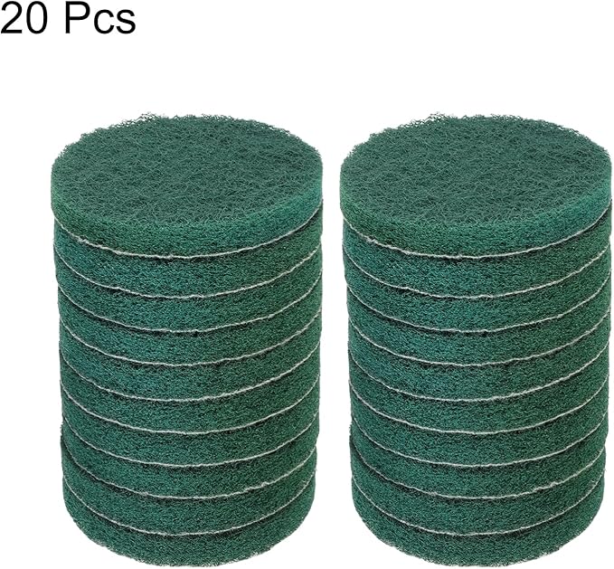HARFINGTON 20pcs Scrubber Scouring Pads 180 Grits 5 Inch Drill Power Brush Hoop and Loop Surface Conditioning Disc Drill Scuffing Disc Scrub Pads for Home Kitchen Cleaning, Green