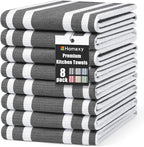 Homaxy Premium Kitchen Towels 18”x 28”, Large Cotton 380 GSM Kitchen Hand Towels, Stripe and Terry Dish Towel, Highly Absorbent Tea Towel Set with Hanging Loop, 8 Pack, Black