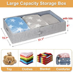 punemi Under Bed Storage Containers, Large Underbed Storage Bags with Firm Sides, Lid and 3 Handles, Flat Storage Organizer for Blankets, Clothes, Comforters, Toys and Closet, 31.1 x 15.7 x 6 in