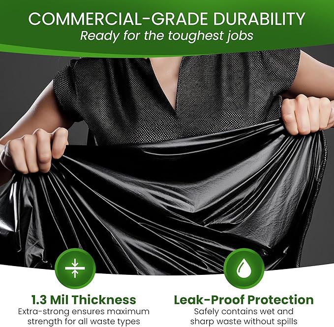 Betta 13 Gallon Black Trash Bags, 150 Count Box, (24x32-inch) Commercial Heavy-Duty Garbage Can Liners for 10-13 Gallon Round Cans, 8-12 Gallon Slim and Square Cans