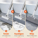 Floor Squeegee for Concrete Floors, 180° Rotating Silicone Broom, Squeegee for Floor with Long Handle and Dual-Sided Blade Design, Water and Pet Hair Remover for Bathroom Floors, Tile, Deck and Glass