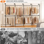 Aheaplus Industrial Pipe Clothing Rack, Reversible 13FT Clothes Rack for Hanging Clothes, Heavy Duty Garment Racks, Wall Mounted Closet Wardrobe, Corner L Shaped Walk-in Closet System, Black