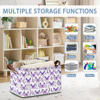 Lavender Storage Baskets,Purple Butterfly Foldable Organizer Bin with Handles for Home Living Room Bedroom Closet Box 17x11.5x10Inch
