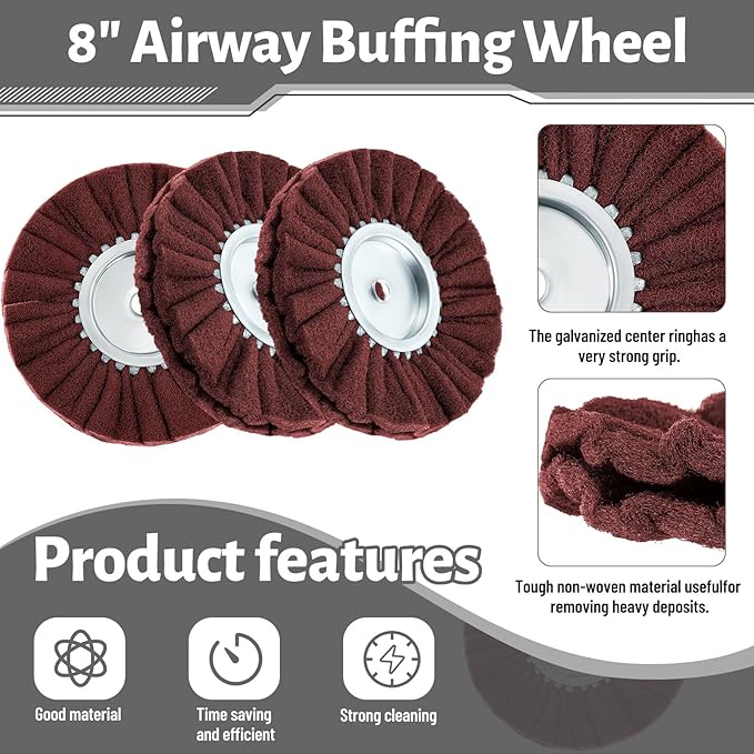 Tallew 7 Pcs 8" Airway Buffing Wheel Kit in Diameter 5/8" in Arbor Hole, Aluminum Metal Polishing Wheel and Polishing Compound for Angle Grinder Mirror Finish (Brown)