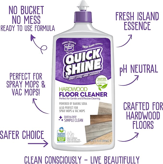 Quick Shine Hardwood Floor Cleaner & Wood Floor Polish w/Plant-Derived Carnauba 27oz Bottles,Removes Scratches,Safer Choice,A Clean That Can Be Seen,(Pack of 4)