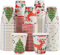 Lamosi Christmas Disposable Coffee Cups 12 OZ 100 Pack, Paper Coffee Cups 12 OZ for Hot Drinks or Cold Beverages, Insulated Corrugated Ripple Wall Cup No Lids for Office, Cafe, Home or Travel