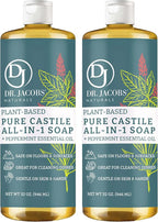 Dr. Jacobs Naturals Peppermint Castile All-in-One Cleaner and Soap - Plant-Based Formula for House Cleaning Floors and Appliances - Gentle on Skin and the Planet - 32 oz, 2 Pack