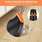 Broom and Dustpan Set for Home, 51-in Long Adjustable Handle Angle Broom and Dustpan Combo Set with Dust Pan Teeth to Clean Hair for Home Kitchen Office Lobby Floor Garden, Black Orange