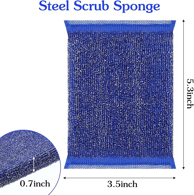24 Pack Steel Scrub Sponges for Dishes Non Scratch Scouring Sponge Multi Use Metal Scrubber Heavy Duty Dish Wash Kitchen Sponge for Pot Dish Washing Hard Surface Cleaning Tools (Multicolored)