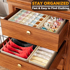 SpaceAid Underwear Drawer Organizer, 4 Pack Dresser Organizer Bins for Nursery, Closet Organization and Storage with Dividers for Baby Clothes Socks Bra Ties Scarf (Beige)
