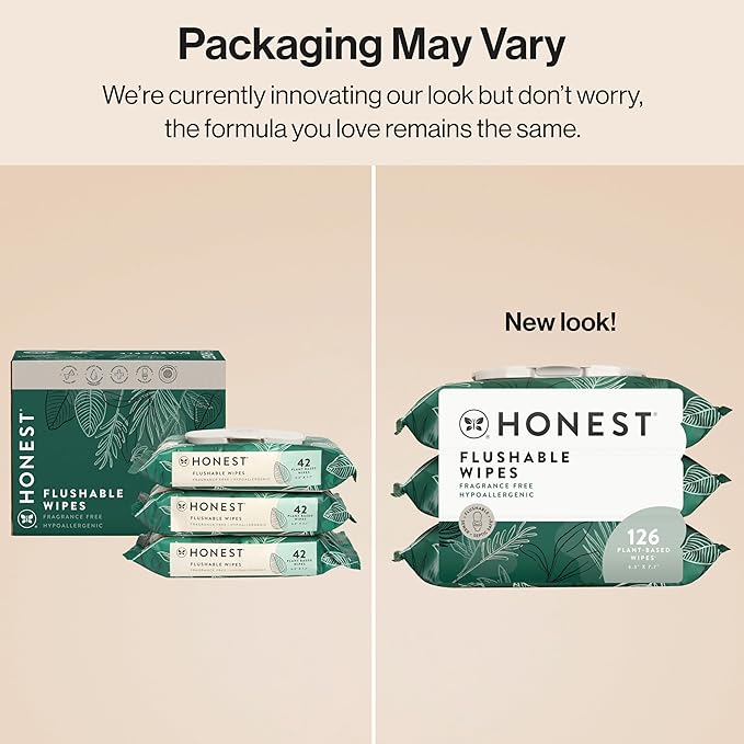 The Honest Company Flushable Wipes for Sensitive Skin Fragrance-Free Hypoallergenic pH-Balanced Feminine 99% Water Safe-to-Flush Tropical Leaves 126 Count