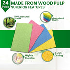 Cellulose Sponges – 24-Pack Multicolored Compressed Natural for Kitchen – Plant-Based, Biodegradable, Non-Scratch, Quick-Dry, Super-Absorbent for Dishes & Surfaces