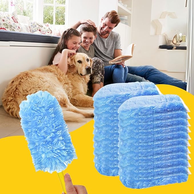 Duster Refills,Static Dust Removal Brush Disposable Replacement Head Compatible with Swiffer Duster Refills for Electronics, Furniture, Blinds, Ceiling Fans (Blue, 30 Refills+1 Handle)