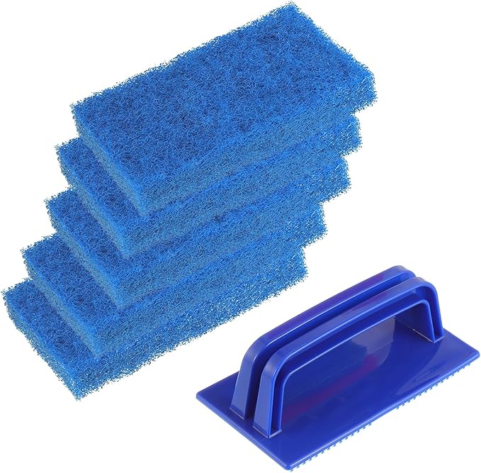 5 Pack Electric Cleaning Brush Pad Kitchen Bathroom Household Cleaning Pad Swimming Pool Wall Cleaning Brush Heavy Duty Griddle Scrubber Scouring Pad and 1 Pack Handle kit(Blue)