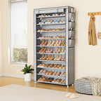 VTRIN Tall Shoe Rack with Cover, 10 Tier Shoe Organizer Storage for 50-55 Pairs Shoes and Boots Large Capacity Shoe Shelf with 8 Pockets Free Standing Shoe Rack for Closet, Entryway, Garage, Printing