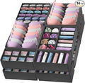 Reli. Sock Organizer (14 Pack) | 132 Cell Underwear Organizer | Drawer Dividers for Underwear, Sock, Tie, Bras, Clothing, Baby Clothes | Foldable Fabric Storage Bins for Drawer, Closet, Dresser (Gray)