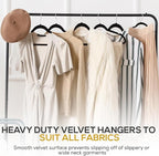 Techzoo 50 Pack New Premium Quality Velvet Hangers Ultra Thin Non Slip Adult Felt Space Saving Hangers for Closet Heavy Duty Coat Pants Jackets Dress Hangers 360° Swivel Hook Hold Upto 10 lbs Black