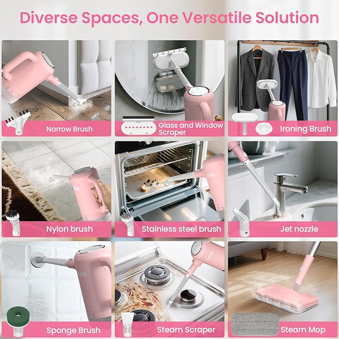 13-in-1 Steam Mop, Handheld Steam Cleaner for Home and Floor Cleaning, Floor Steamers for Hardwood and Tile with Attachments, Electric Mop for Grout Laminate Couch Clothes Carpet, Corded