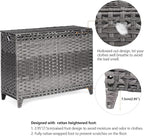 Laundry Hamper with 4 Removable Liner Bags; 176L Handwoven Rattan Laundry Basket with Lid & Heightened Feet; Clothes Hamper with Side Handles(Gray)