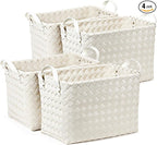 Handwoven Clothes Basket Laundry Hampers Large Wicker Storage Baskets for Shelves Blankets Closet Storage Bins Car Bedroom Bathroom Organizers and Storage Bath (Pack of 4, Ivory)