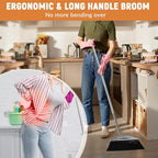 VOOWO Broom with Dustpan Combo Set, 46" Stainless Steel Broom and Dustpan Set for Home, Heavy Duty Dust Pan with Long Handle, Broom for Sweeping Indoor and Outdoor, Kitchen Broom and Dust Pan (Black)