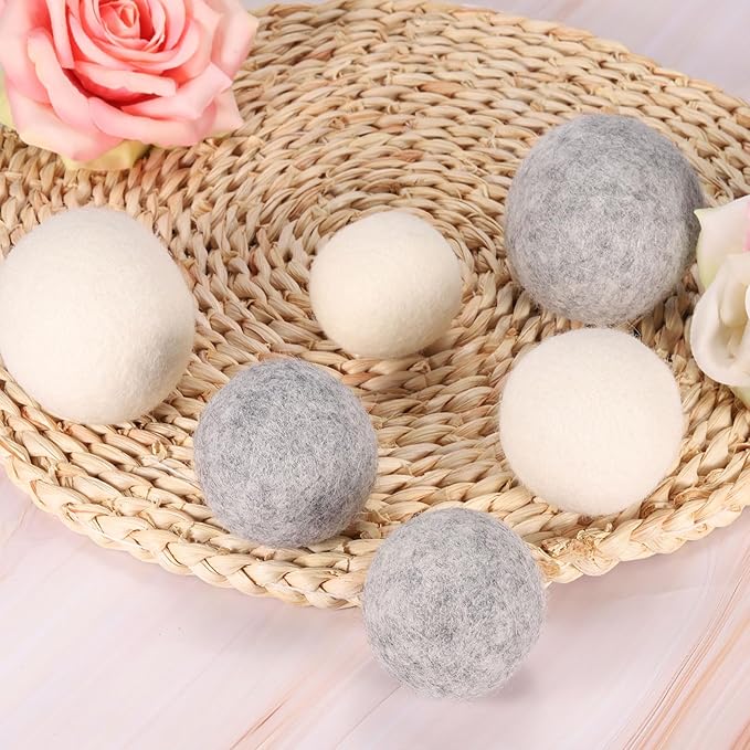uxcell 6 Pcs Wool Dryer Balls, 2.6 Inches Wool Laundry Dryer Balls for Reducing Clothing Static and Wrinkles, White