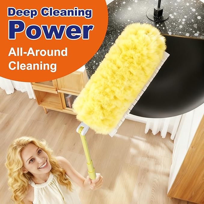JOYMOOP Scented Telescopic Duster kit, 3FT Extendable Handle (Yellow) + 24 Yellow Refills for Swiffer Feather Duster,Easy Cleaning for Ceilings, Ceiling Fans, Blinds, Vents & Shelves